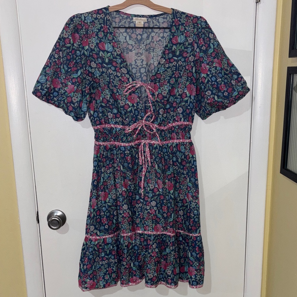 Shoshanna Navy Floral Mini Dress with Pink and Green Accents